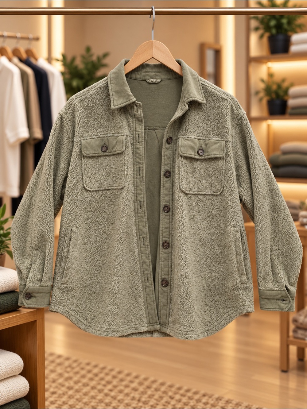 SO Olive Green Teddy Jacket - Women's Sherpa Button-Up Coat